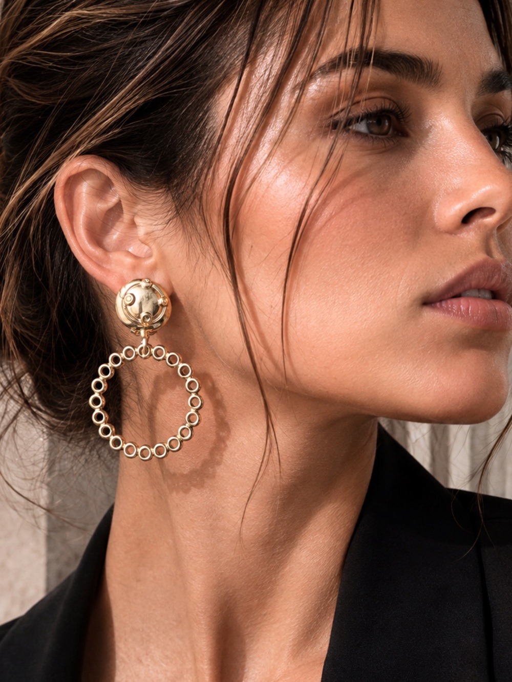 Vintage Givenchy Paris New York Gold Hoop Dangle Clip Earrings